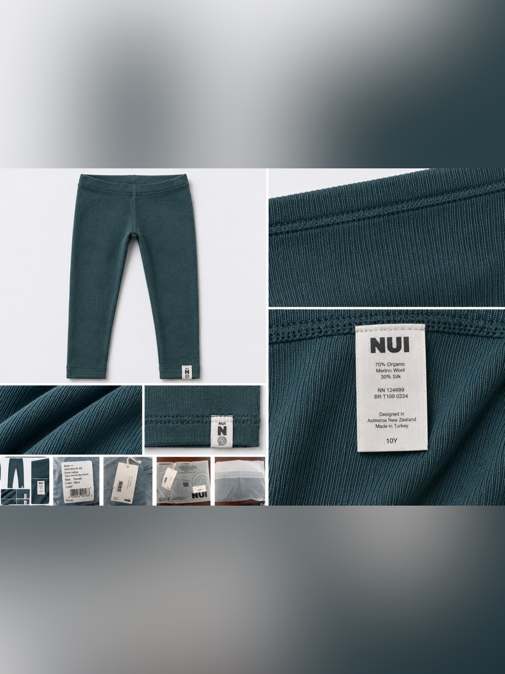 NWT NUI Organics Knit Leggings Paddy Green 10Y Organic Merino Wool